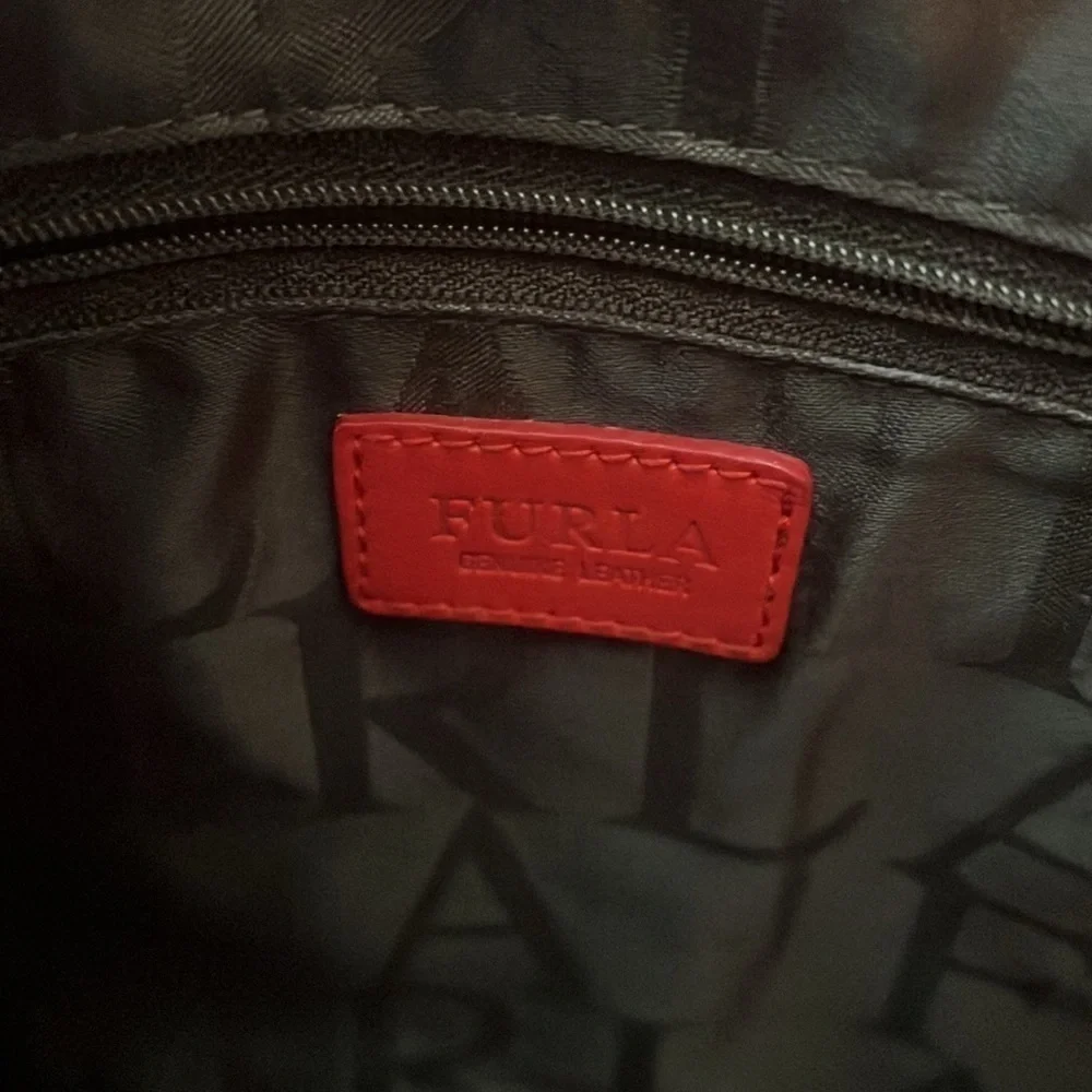 Furla Melissa Leather Tote Shoulder Bag Red White Gold
